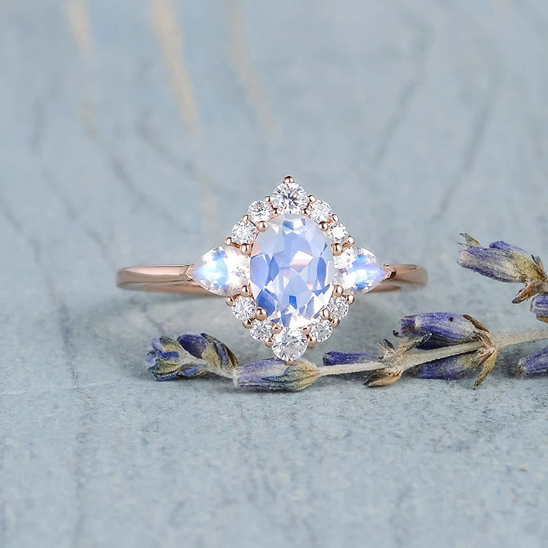 

Delicated Micro Paved Opal Moonstone Rings For Women Princess Wedding Party Engagement Jewelry Cute Accessories Gift B4T726