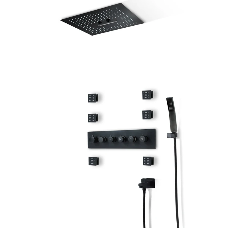 

Душевая лейка с дождевой насадкой, 400 мм, пульт дистанционного управления 304 SUS, светодиодные потолочные черные смесители для душа, Термостат...