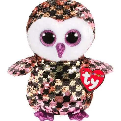 Checks the Owl Ty плюшевый Кукла в виде животных с блестками мягкая плюшевая кошка сова лиса кролик Единорог Фламинго овечка Дракон Собака игрушечные Пингвины " 15 см - Цвет: Checks the Owl