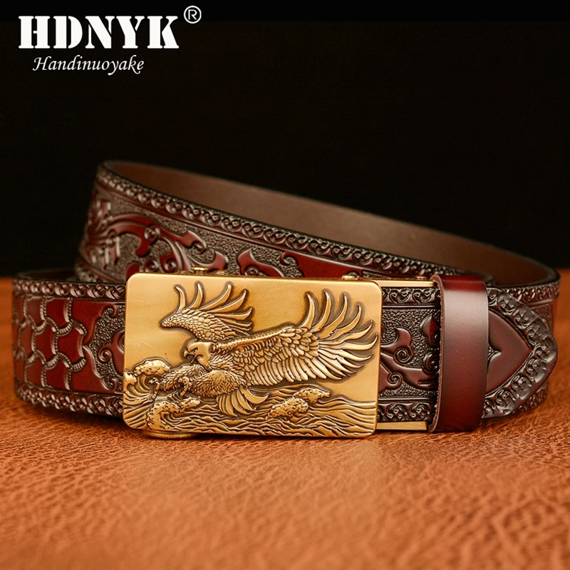Dapeng Wings Pattern Automatic Buckle Belt for Men High Quality Genuine Leather Belt Tang Grass Style Strap Male Waistband