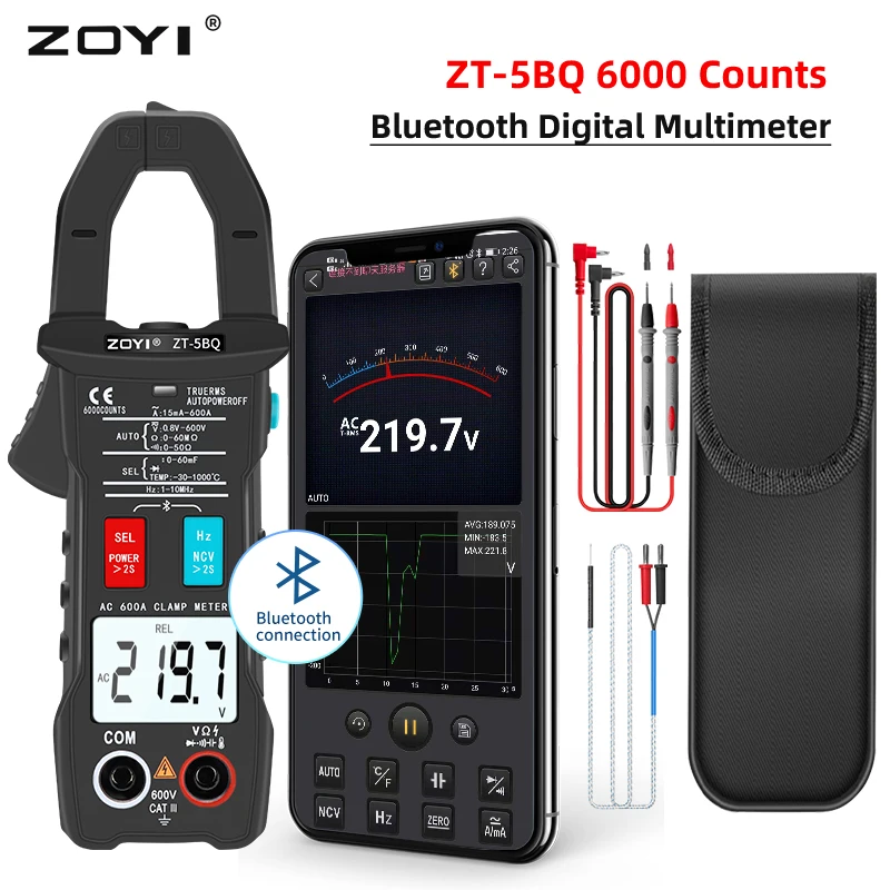 

ZOYI ZT-5BQ Digital Bluetooth Multimeter Clamp Meter AC/DC Voltmeter Current Pliers Amperometric Meter Ammeter Auto Range Tester