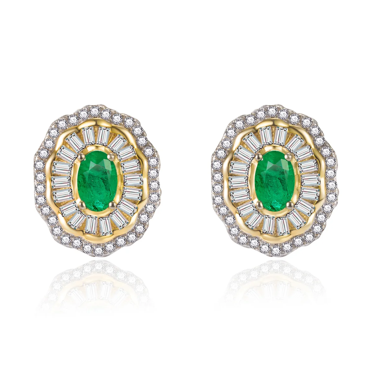 

Beautiful Two Tone Plated 925 Sterling Silver Halo Stud Earrings Emerald Tourmaline Engagement Wedding Earrings For Gift