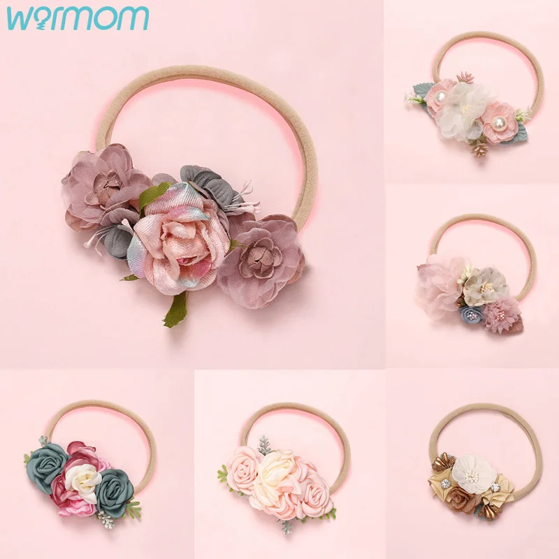 

Повязка на голову для маленьких девочек, нейлоновый Эластичный Тюрбан с большим цветком, модные детские аксессуары для волос, подарок для д...