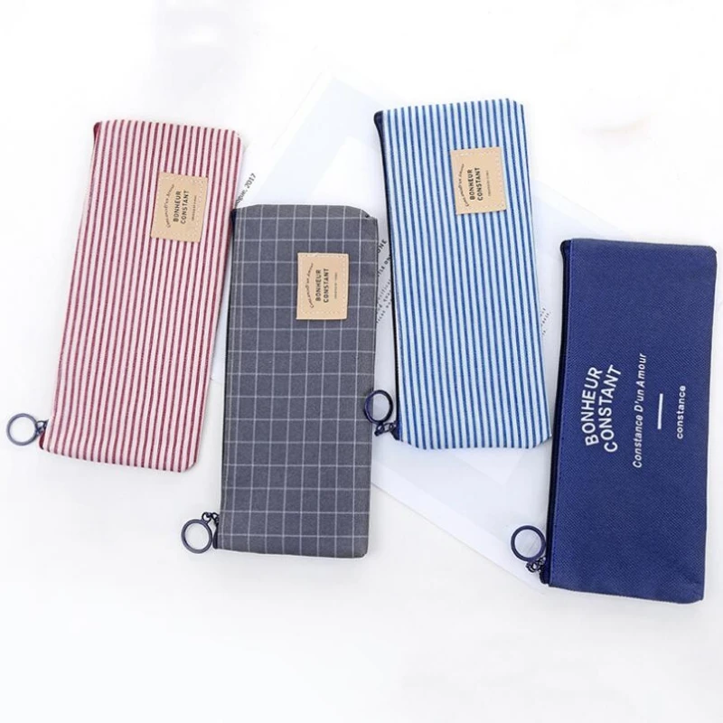 

1Pc Simple Style Stripes Canvas Pencil Bag Stationery Storage Pencil Case School Kids Students Gift Stationery Supplies