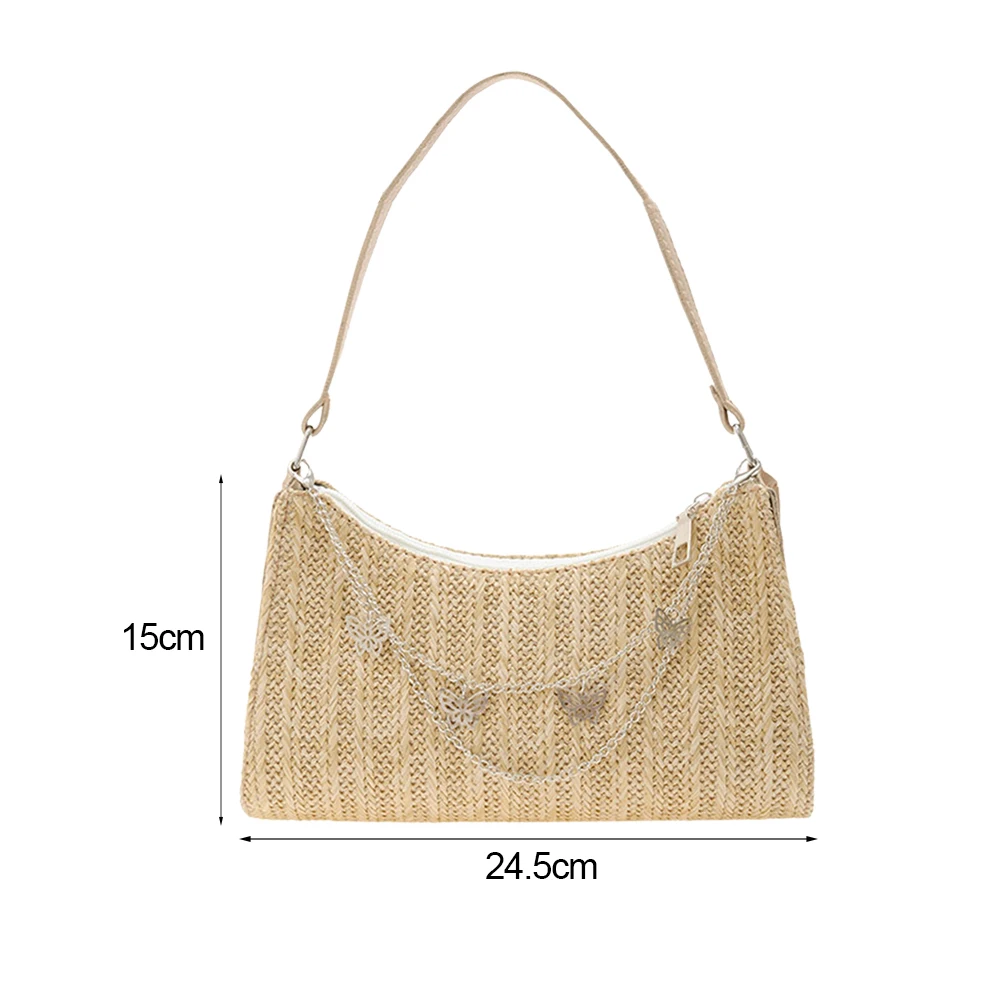 

Fashion Women Summer Woven Butterfly Chain Shoulder Underarm Bag Ladies Beach Vacation Hobos Small Handbags Purse