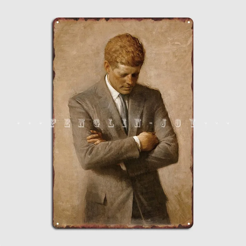 John F Kennedy Official Portrait By Aaron Shikler Metal Sign Wall Pub Club Bar Classic Plates Tin Sign Poster