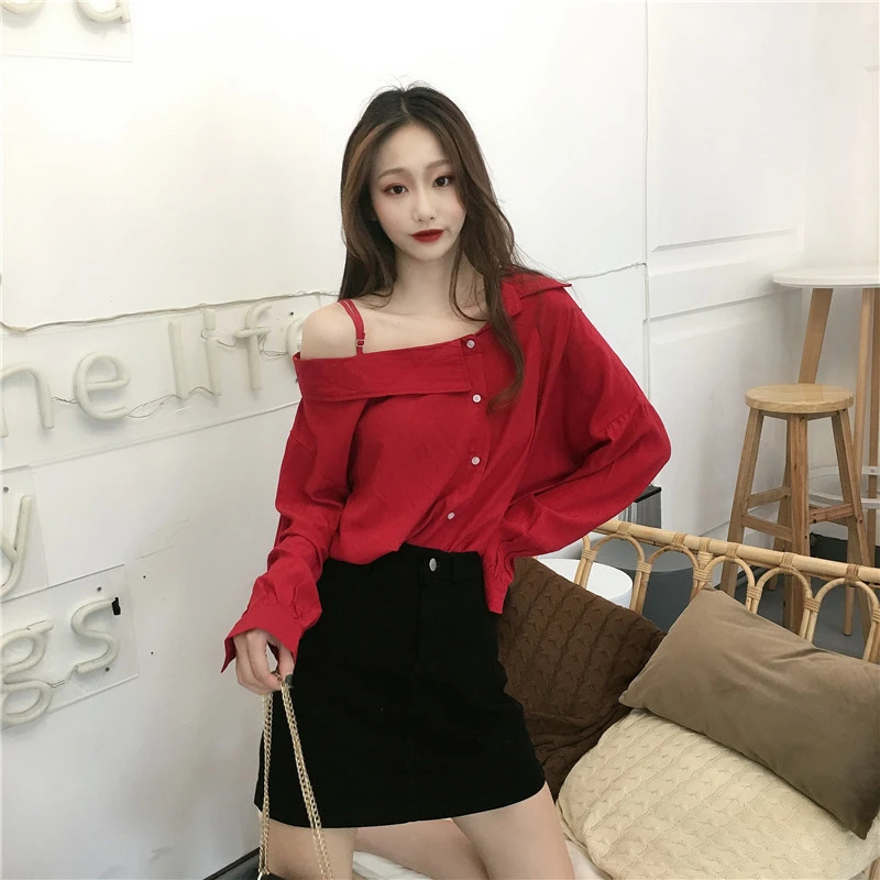 Шикарные однотонные дамские блузки рубашки повседневные женские с открытым