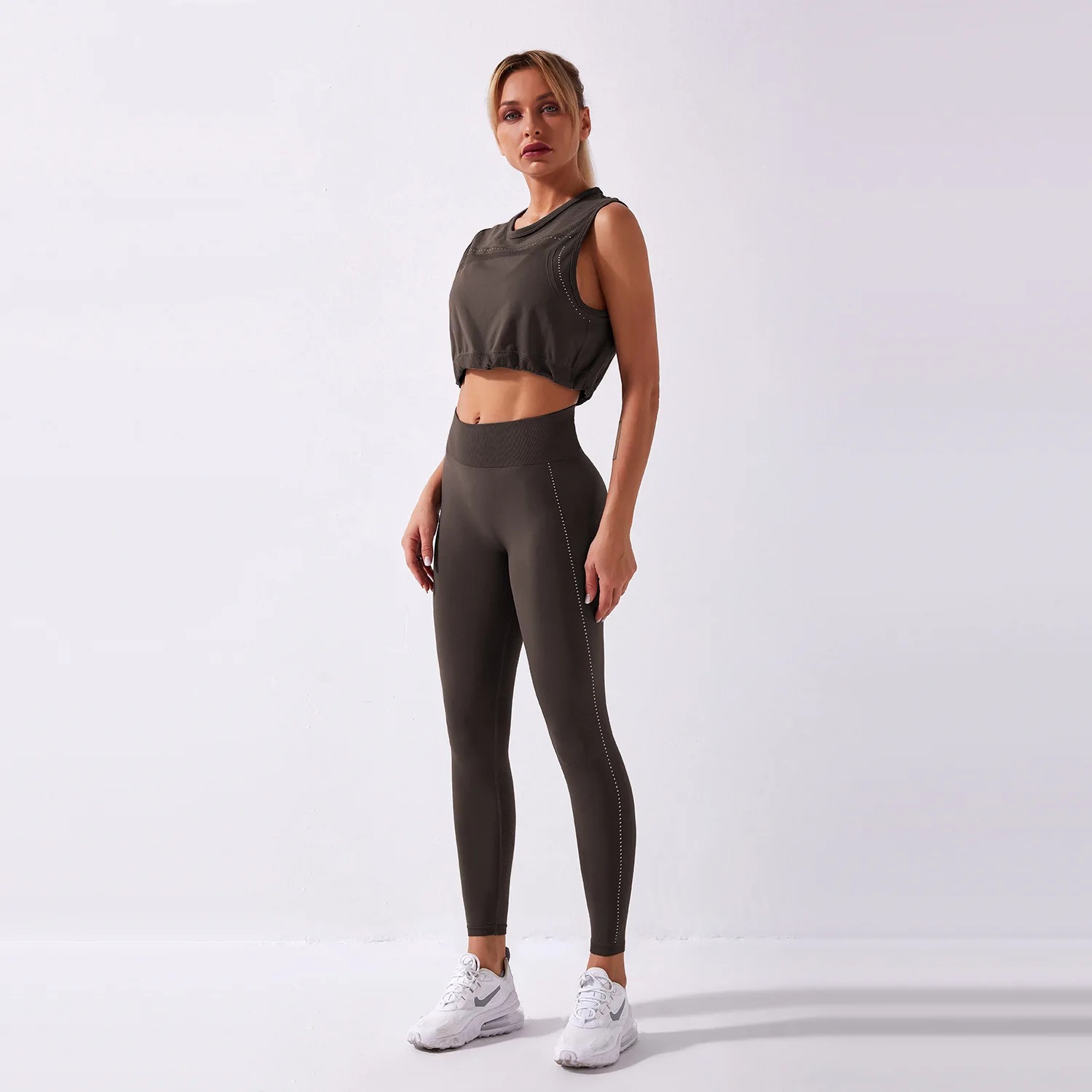 

New Seamless Women Yoga Set 2 Pcs Fitness Leggings+Sleeveless Gym Clothes Women's Tracksuit Sportswear Workout Running Female
