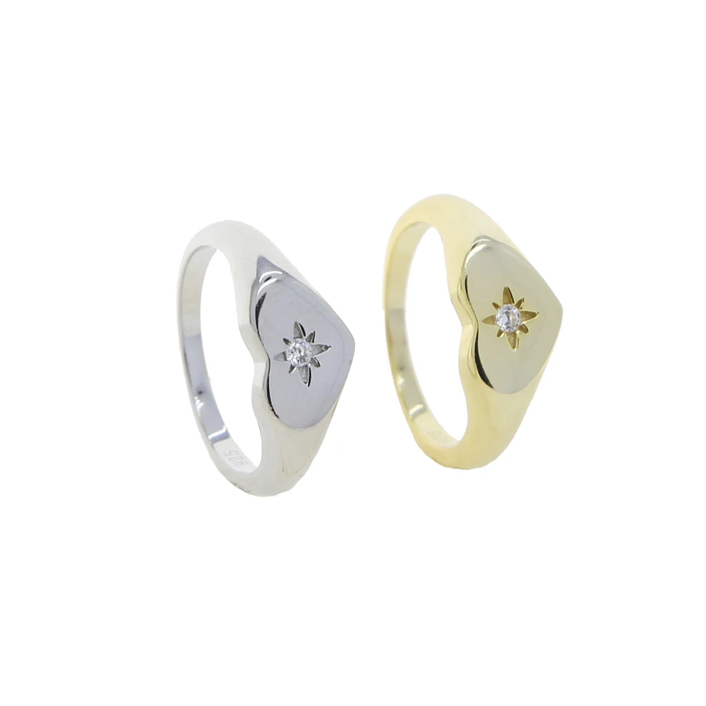 Кольцо-печатка женское из серебра 925 пробы в форме сердца | Украшения и аксессуары