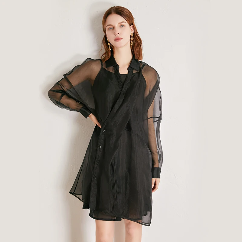 Женское тонкое шелковое платье POKWAI в Корейском стиле темпераментный комплект из