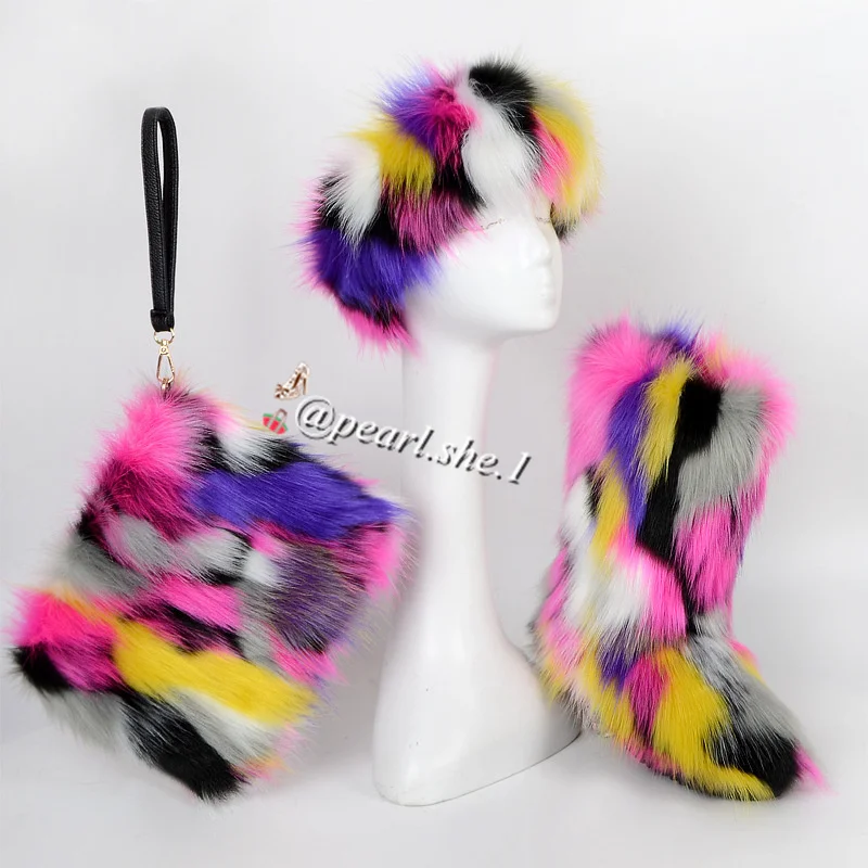 

Fashion Fox Faux Headband Furry Purses Sets Brand New Women's Boots With High Quality With Bag
