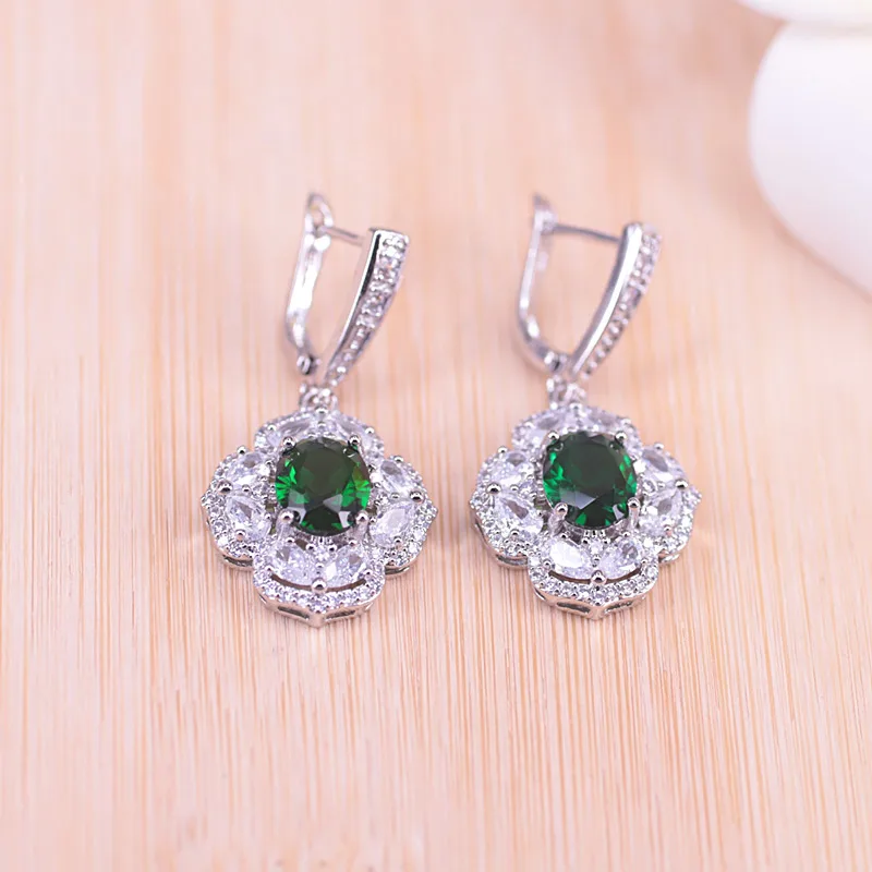 Русский горячая Распродажа стильные серебряные цвета зеленый камень белый