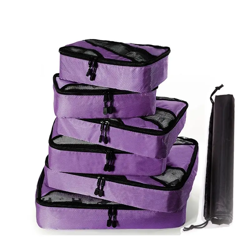 PURPLE 6 SET Мужская/Женская/Роскошная/большая дорожная сумка, органайзер, компрессионная упаковка, кубики, сетчатая ткань, упаковка для багажа, кубики, наборы органайзеров, дорожные сумки - Цвет: PURPLE 6 SET