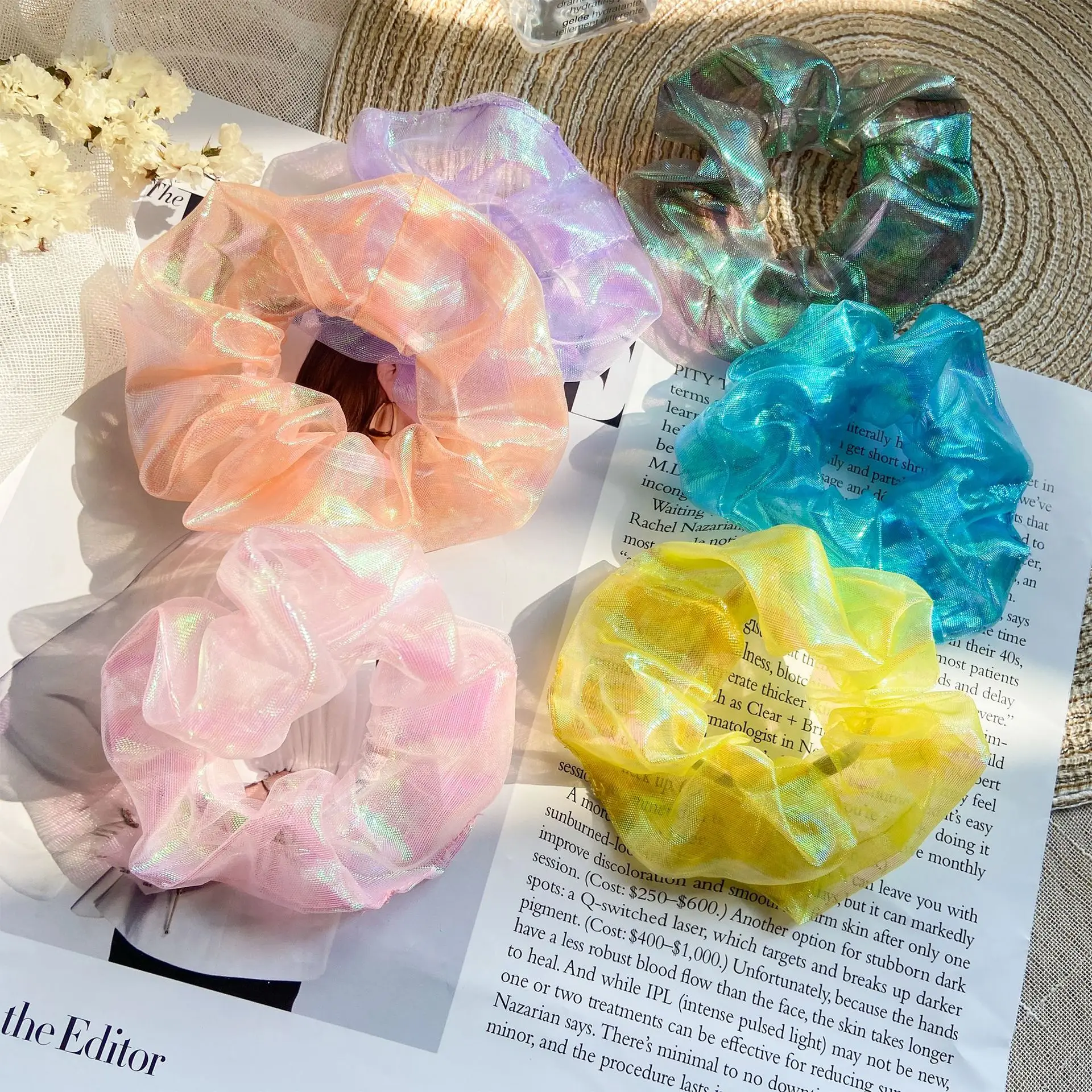 

Mermaid Scrunchies Solid Rubber bands For Women Girls Korean Net Yarn Elastic Hair bands Ponytail Hold Hair Accessories