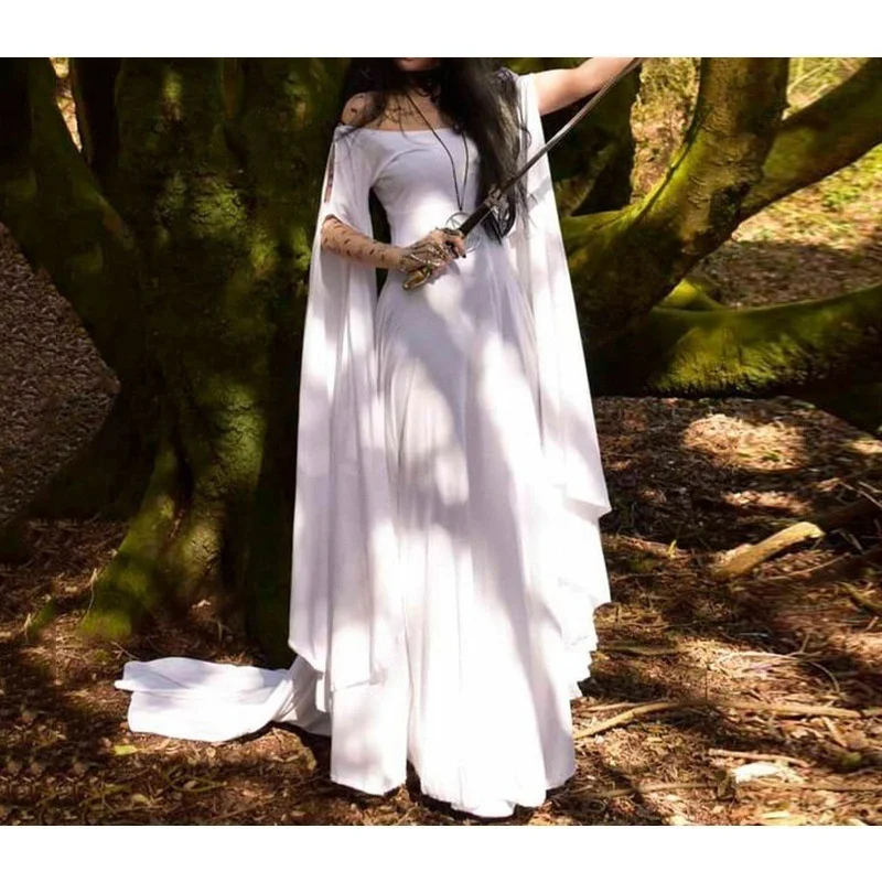 

Medieval Cosplay Costumes Women's 2022 New Renaissance Ancient Solid Color Loose Sleeve Slim Elegant Wedding Maxi Dresses