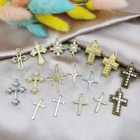 10pcs charms lovely cross series gold color pendants diy crafts making findings handmade inlaid rhinestones jewelry wholesale