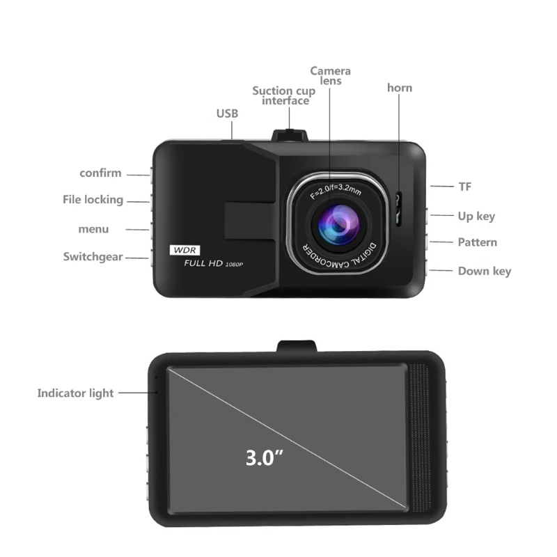 

3 Inch 1080P Full Car DVR Recorder Night Vision Vehicle Video Register Dashboard Camera G-Sensor GPS Function