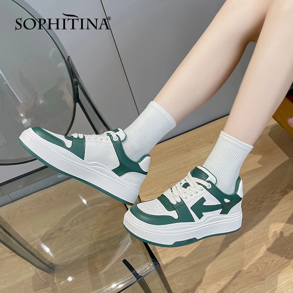 

Женские кроссовки для скейтборда SOPHITINA, Спортивная Повседневная дышащая обувь, на платформе, на толстой подошве, кожаные, YO863