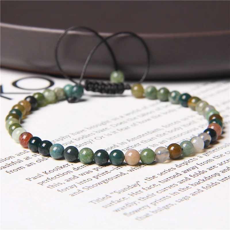 

Adjustable 4MM Stone Beads Bracelet For Women Natural Agates Jaspers Onyx Lapis Lazuli Woven Bracelet For New Year Gift Jewelry