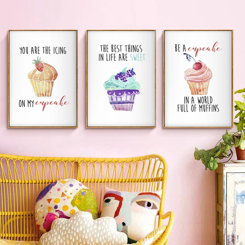 

Cupcake Birthday Icecream Printed Canvas Painting Sweet Style Canvas Painting Wall Art Decoration Pictures Nursery Home Decor