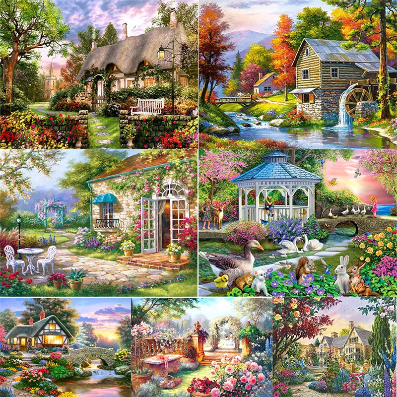

DIY Town Landscape Full Square Drill Diamond Painting Colorful Handmade Cross Stitch Embroidery Mosaic Home Room Wall Decor