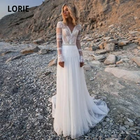 lorie beach bohemian wedding dresses v neck long sleeves appliques 2021 dream bridal gowns boho a line princess gowns plus size