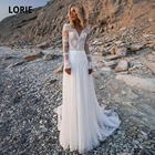 Свадебное платье-трапеция LORIE, пляжное платье невесты в богемном стиле, с V-образным вырезом, длинными рукавами, аппликациями, 2021, размера плюс