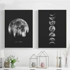 Минималистичная полная луна, черная, белая луна, фазы, солнечная система, Картина на холсте, плакаты и принты, настенное искусство для гостиной, домашний декор