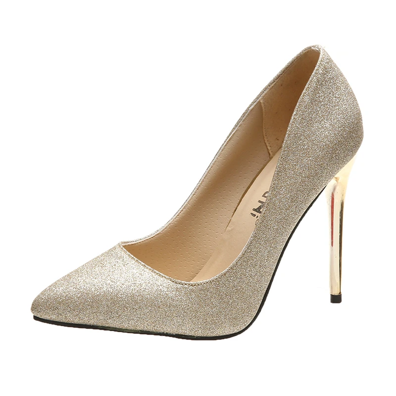 

2021 Shallow Mouth Big Size Shoes Woman Gold Heels Slip On Sexy Pump Sandals Ladies Pointed Wedge Latest Large Lace-Up Casual S