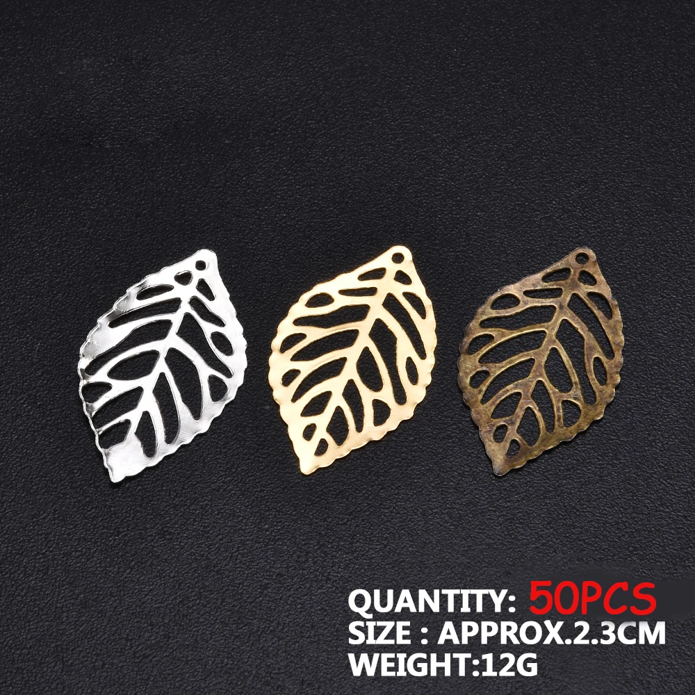 

YWXINXI 50Pcs fashion simple leaf filigree metal handicraft jewelry, DIY handmade jewelry pendant costume decoration