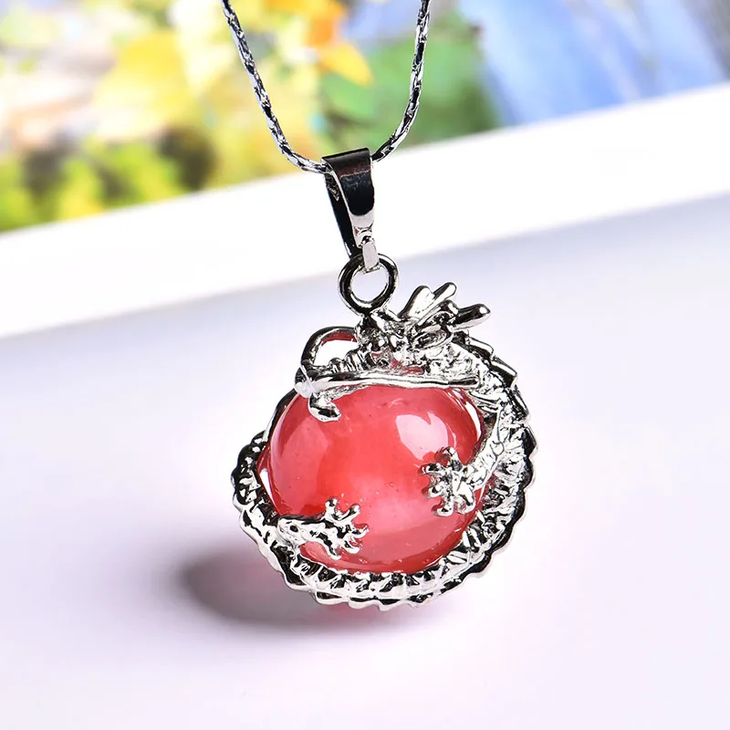 Red glass 1 шт. натуральный Кристальный Дракон шар пара кулон минеральные ювелирные изделия Guardian благородная Мода кулон ожерелье DIY подарок ювелирные изделия - Цвет: Red glass