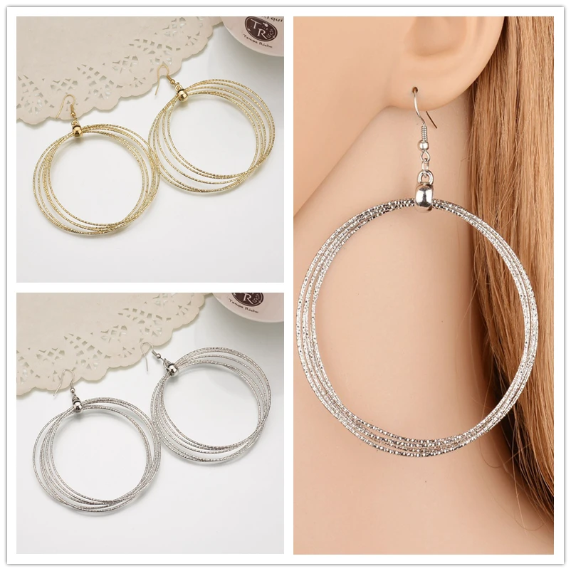 Гипербола Однотонная одежда металлический обруч шить висячие серьги в Корейском