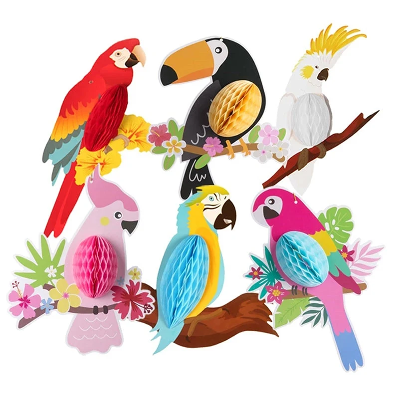 

Hanging Paper Party Decoration 6pcs Vivid Honeycomb Parrots For Hawaiian Beach Pool Luau Tropical Summer Kids Birthday Supplies