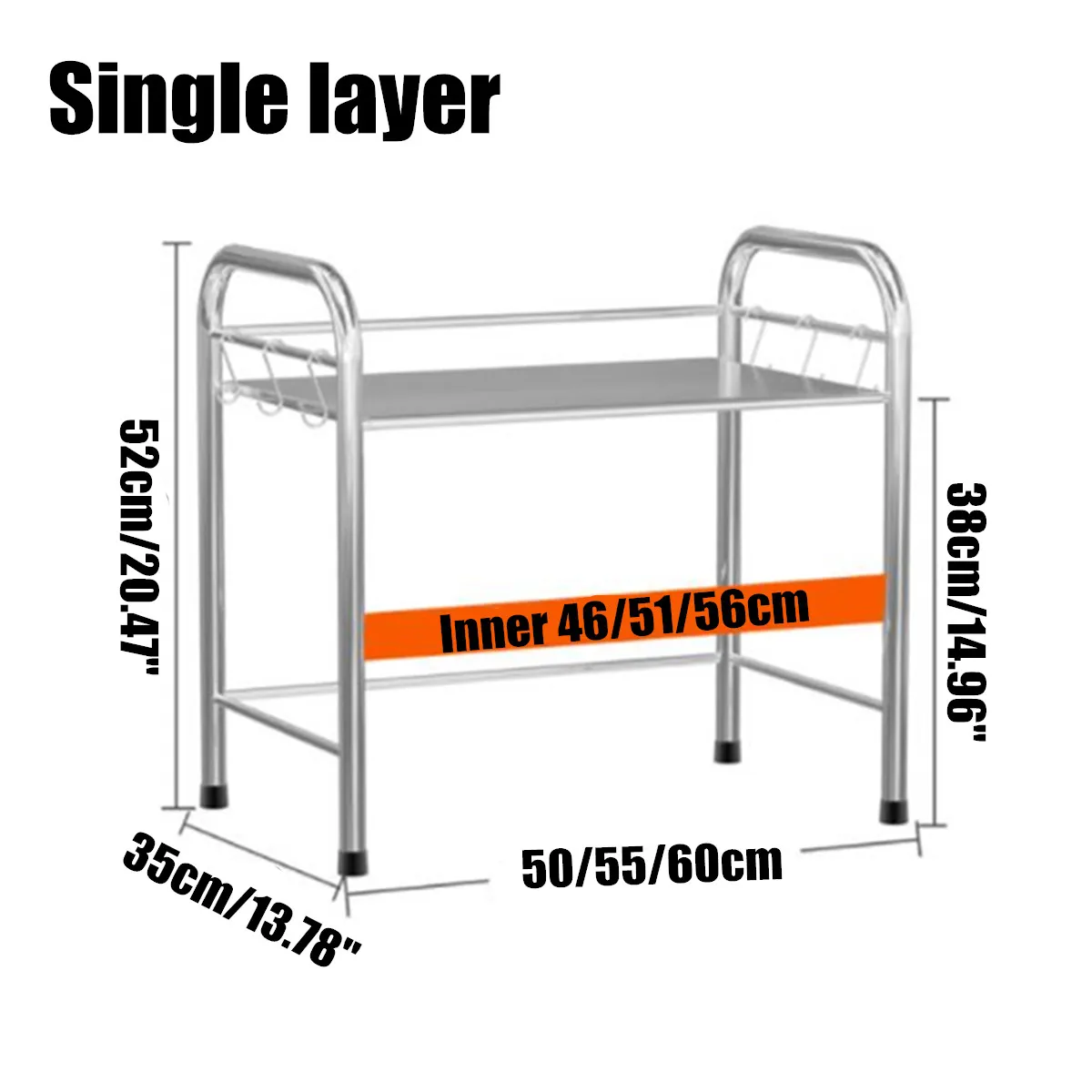 

High Quality Stainless Steel Kitchen Rack Microwave Oven Shelf Home Bathroom Organizer 2layer Rice Cooker Storage Rack+6 hooks