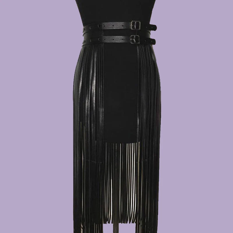 Модная сексуальная женская юбка в стиле бохо из искусственной кожи с длинными