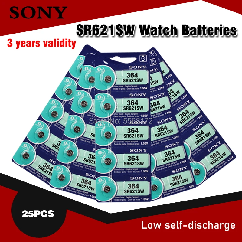 

25PCS Original Sony 364 SR621SW V364 SR60 SR621 AG1 LR621 164 531 1.55V Button Batteries For Watch Toy Remote Cell Coin Battery