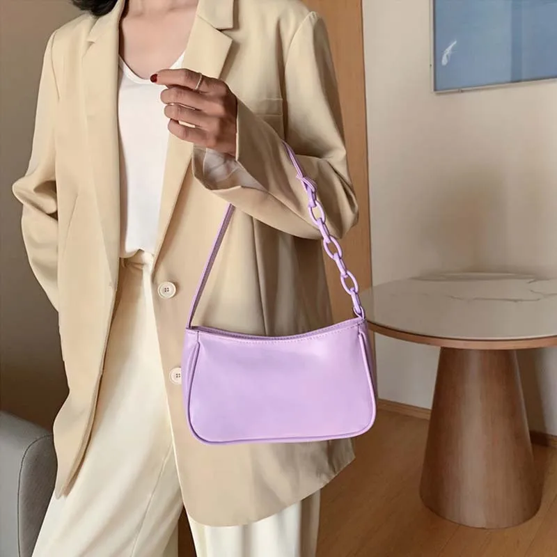 

RIEZMAN Women Elegant Chain Shoulder Crossbody Bag Popular Simple Female Daily Bag Casual PU Leather Sling Handbag Purse Blosa