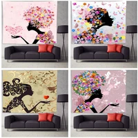 fashion girl with butterflies flowers tapestry wall art blanket tapesties wall hanging for bedroom home dorm decor