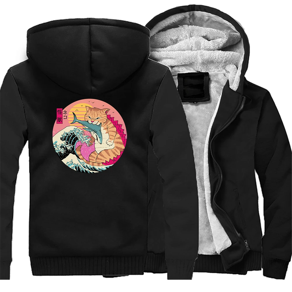 

Cute Kaiju Cat Anime Kawaii Cats Bodywarm Mens Hoodie Sweatshirts The Great Wave Tracksuit Print Jackets Men Fitness Sweatshirts