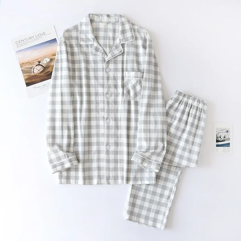

Fdfklak New Plaid Pajama Suit Cotton Pajamas Sets Couple Sleepwear Family Pijama Lover Night Suit Men & Women Home Clothing