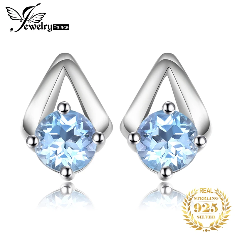 Jewelrypalace 1.2ct круглый природный Голубой топаз Серьги-гвоздики реальные 925 пробы серебро Мода Красивые ювелирные изделия для Для женщин