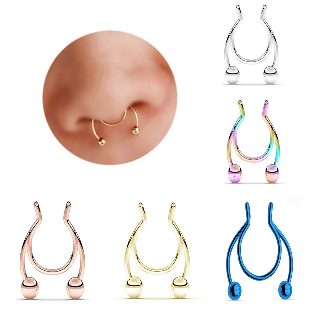 

1PC Antler Shape Fake Nose Ring Clip Stainless Steel Nasal Septum Piercing Jewelry Sexy Body Jewelry For Girl Men Non-Pierced