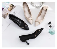 wicker single shoes for girls pointy thin heels medium high heels for women versatile cat heels for women