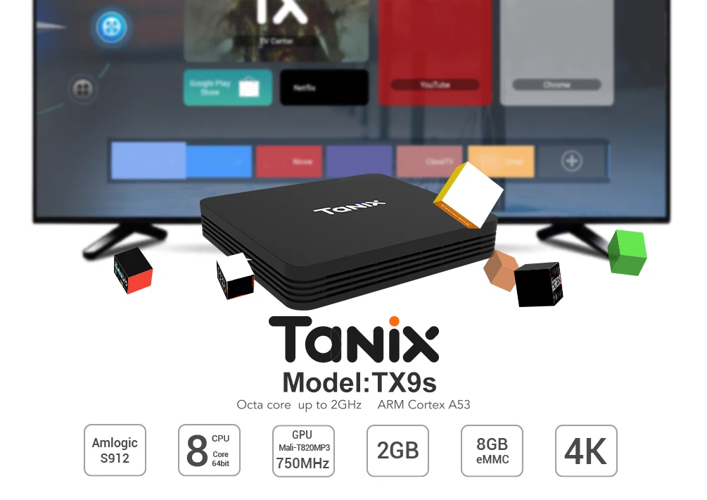 Tanix TX9S Android 7,1 Smart tv Box 4K Amlogic S912 Восьмиядерный 2 Гб ОЗУ 8 Гб ПЗУ 2,4 ГГц WiFi поддержка HDR10 H.265 4K телеприставка