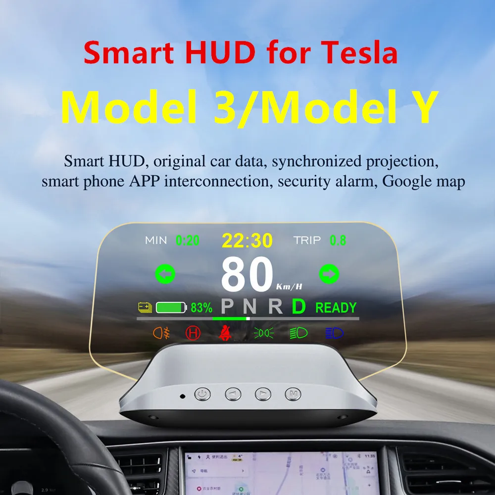 

Speedometer OBD2 HUD Head Up Display for Tesla Model 3 Model Y Display Speed Light Gear Navigation Battery Alarm Car Accessories