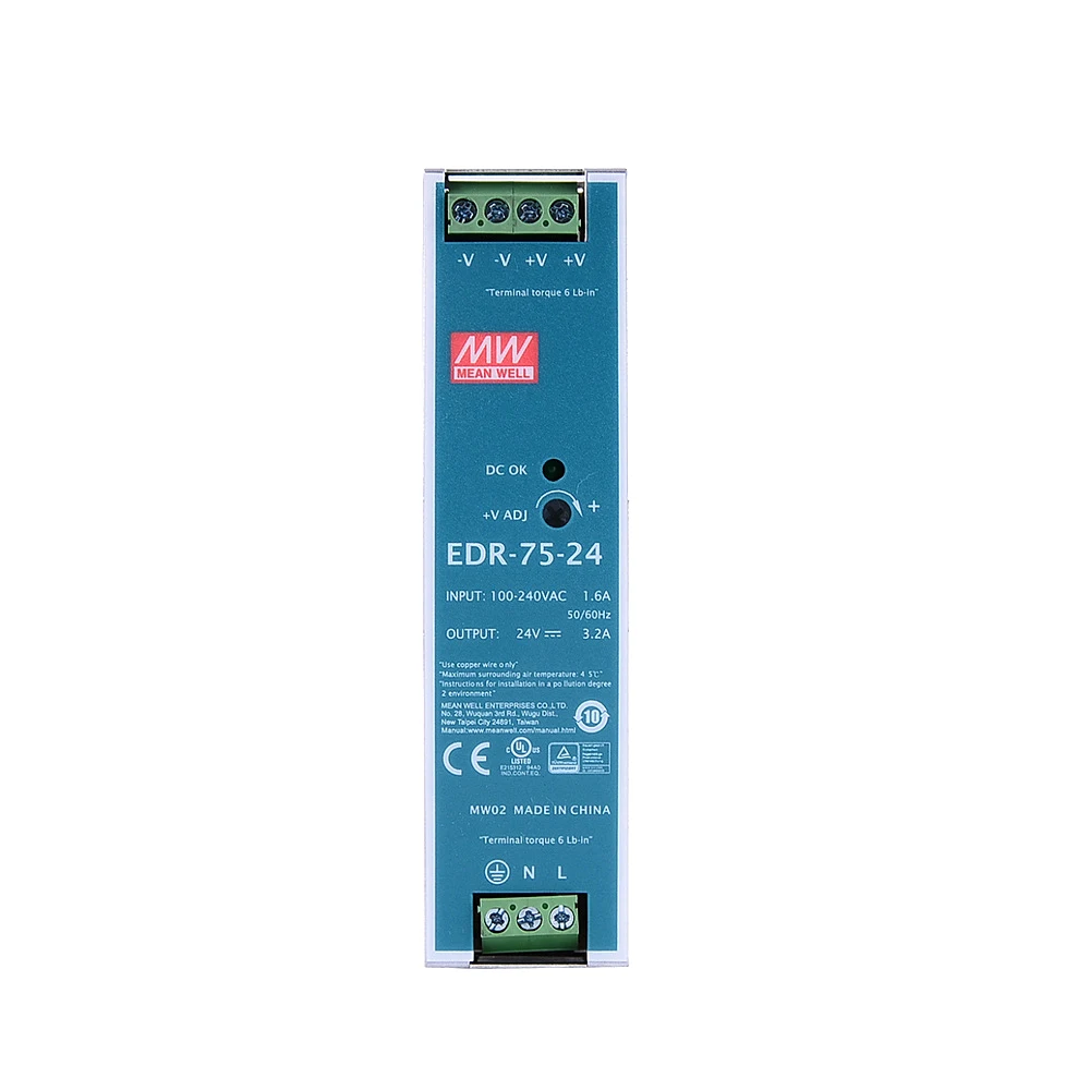 Mean Well EDR 75 24 meanwell 24V DC 3.2A 76 8 W блок питания промышленной DIN рейки|Импульсный источник