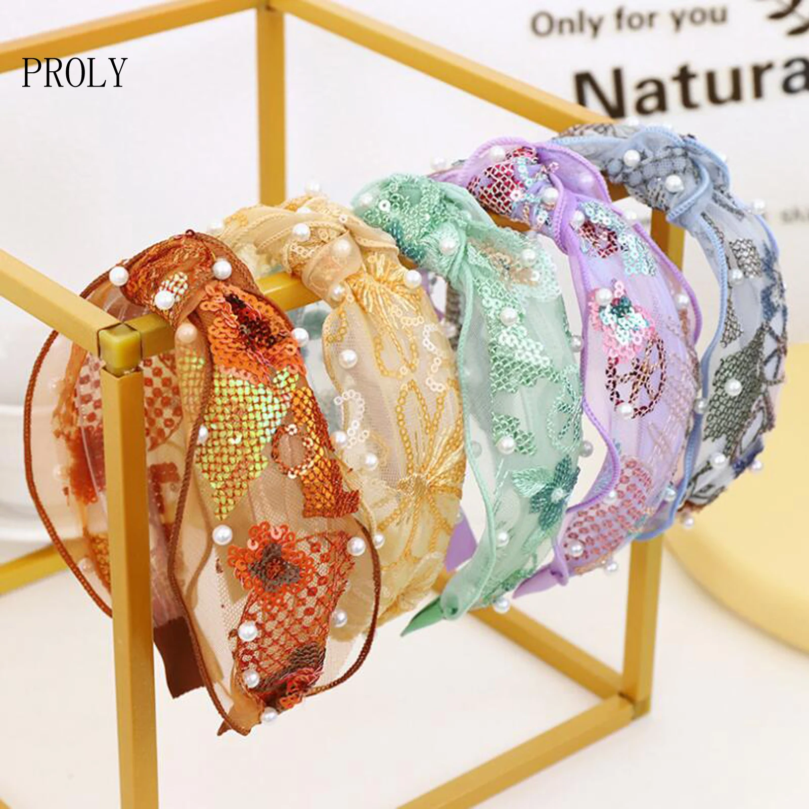 

PROLY Новая мода Женская повязка на голову с сияющими блестками Кружевная повязка на голову, летний жемчуг повязка на голову повседневная обу...