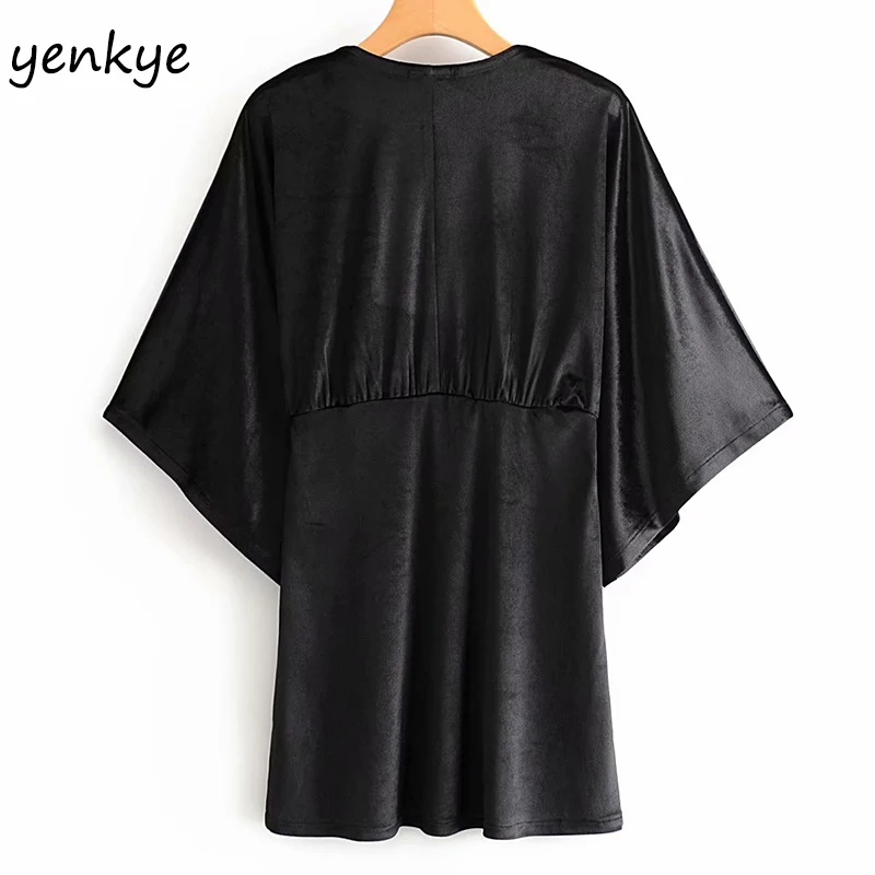 Винтажное черное бархатное платье женское вместительное весеннее мини-платье с