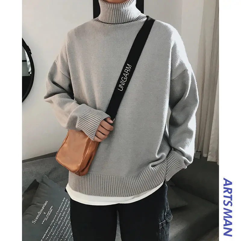 

Korean autumn and winter men's turtleneck sweater new thickened T-shirt loose trend Hong Kong Style Couple Dress