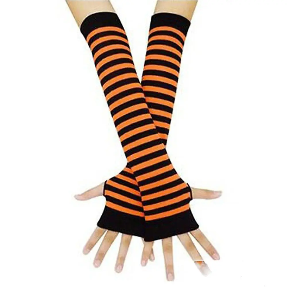 

Хлопковые классические длинные перчатки без пальцев для женщин и девушек, напульсник на руку с длинным рукавом, мягкие полосатые рукавицы на локтях, вязаные перчатки